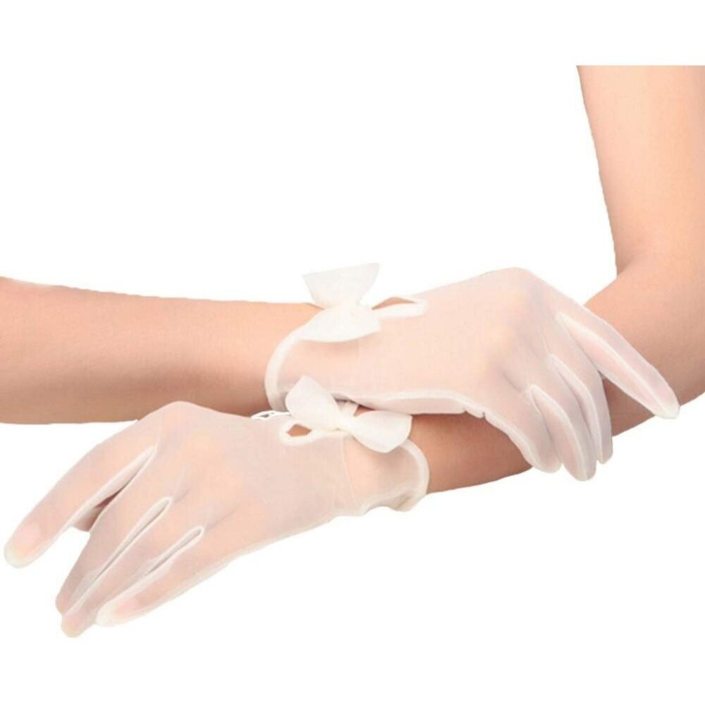 Women's Short Lace Wrist White Finger Gloves Bridal Wedding Party Prom Costume